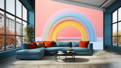 Pastel glowing 3d rainbow on pink wallpaper Wall mural