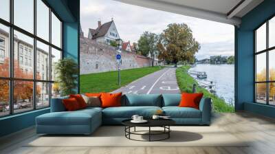 Ulm, Germany. Medieval city wall on the Danube embankment Wall mural