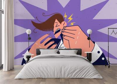 Sick man suffer from toothache  Wall mural