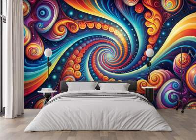 Vibrant abstract spiral design with swirling patterns and colorful elements for artistic inspiration Wall mural