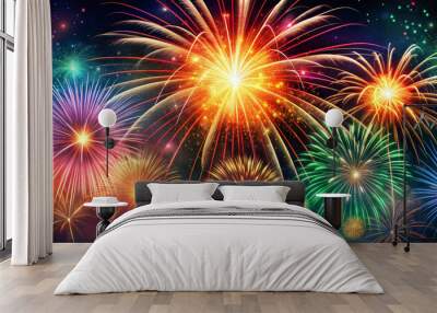 Vibrant fireworks display in festive mood lighting up night sky for celebrations Wall mural