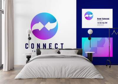 Connect logo and business card template. Two arrows on gradient  Wall mural