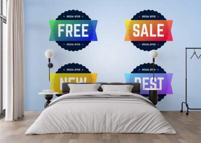 Free, sale, new and best round badges, banners, emblems. Vector emblems for special offers, sales, promotions or discounts. Banners for website and ads.  Wall mural