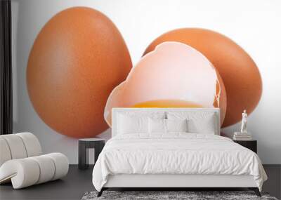 Raw eggs on white background Wall mural