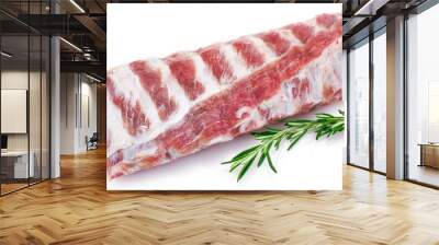 Raw pork ribs on white background Wall mural