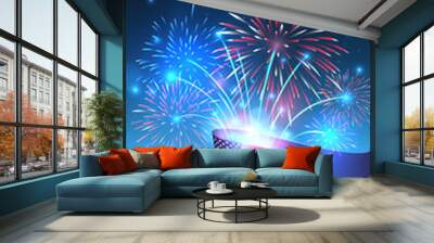 4th of july happy independence day usa, vertical template. American flag on night sky background, colorful fireworks. Fourth of july, US national holiday, independence day. Vector illustration, banner Wall mural