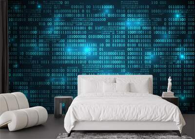 Abstract futuristic cyberspace with binary code, matrix background with digits, well organized layers Wall mural