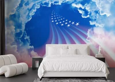 Abstract United States flag on a cloudy sky background. Design for US holidays - Memorial Day, Veterans, Independence. Memorial day for dead soldiers serving in the US armed forces Wall mural