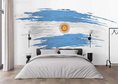 Argentina flag. Brush strokes, grunge. Stripes colors of the argentinian flag on white background. Vector design national poster, template. Place text. State patriotic banner of argentina. Copy space Wall mural