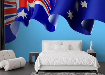 Australia waving flag on blue sky for banner design. Australia national waving flag isolated on blue background. Festive design pattern, template. Background for australian holidays. 3d illustration Wall mural