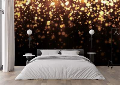 Background with golden glitter falling particles. Beautiful holiday background template for premium design. Falling gold particle with magic light Wall mural