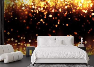 Frame of bright golden particles with magic highlights. Background with golden glitter particles. Beautiful holiday background template for premium design Wall mural