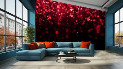 Holiday abstract red background with falling glitter particles. Beautiful festive sparkling luxury background. Shiny particle bokeh with magic light. Valentines day Wall mural