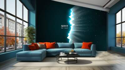 Light and stars in space from cracks in surface. Dark broken wall glow portal into space. Dark universe with crack continuum for impressive design. Vector illustration, background for text Wall mural