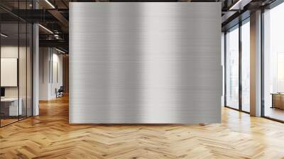 Shiny brushed metal background texture. Polished metallic steel plate. Sheet metal glossy shiny silver Wall mural