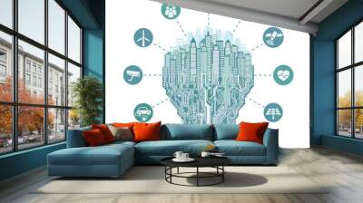 Smart city with advanced smart services, circuit board, the Internet of things, social networking Wall mural