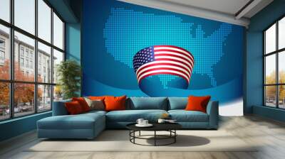 USA flag background. Mosaic map, flag of usa on a blue white background. National american poster. Vector design. State american patriotic banner, cover, business flyer Wall mural