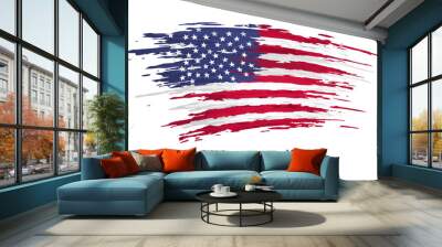 USA flag. Brush strokes. Brush painted us flag on a white background. United States national poster vector design, template. Place for text. State patriotic banner of america, cover. Copy space Wall mural