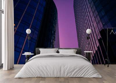 Purple pink modern office building in the night Wall mural