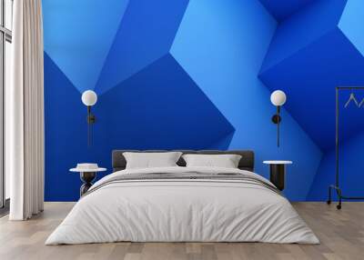 Abstract 3d render, blue geometric background design with cubes Wall mural