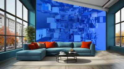 Abstract 3d render, blue geometric background design Wall mural