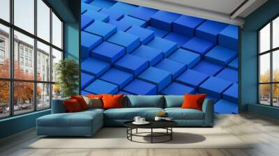 Abstract 3d render, geometric background design with blue cubes Wall mural