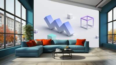 Abstract 3d render, modern geometric background design, colorful composition Wall mural