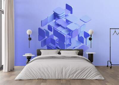 Abstract 3d render, purple and blue geometric design Wall mural