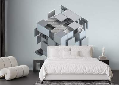 Abstract 3d rendering of geometric shapes. Composition with squares. Cube design. Modern background for poster, cover, branding, banner, placard. Wall mural