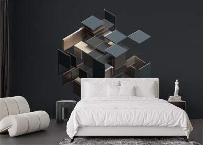 Abstract 3d rendering of geometric shapes. Composition with squares. Cube design. Modern background for poster, cover, branding, banner, placard. Wall mural