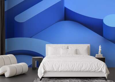 Abstract background design, blue geometric shapes, 3d render Wall mural