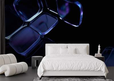 Abstract geometric blocks on a black background, 3d render Wall mural