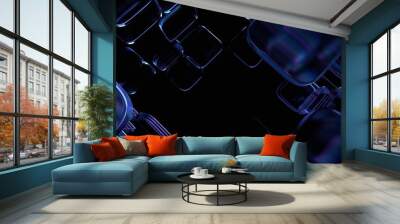 Abstract geometric blocks on a black background, 3d render Wall mural