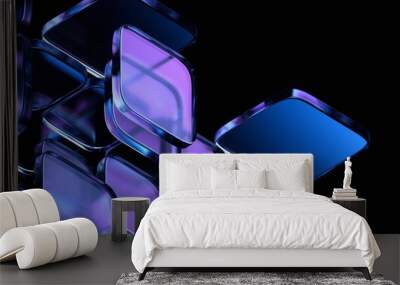 Abstract geometric blocks on black background, 3d render Wall mural