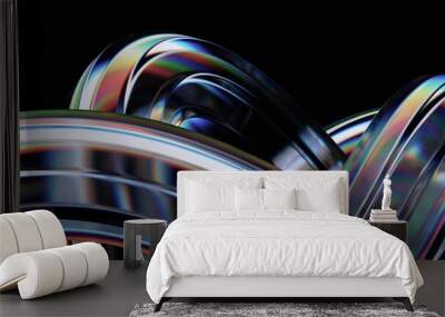 Abstract glass shape on black background, 3d render Wall mural