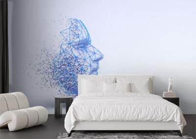 Abstract human face, 3d illustration of a head constructing from cubes and triangles, artificial intelligence concept Wall mural