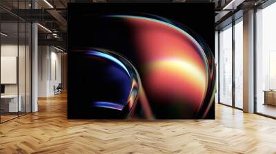 Abstract iridescent shape, dark background design, 3d render Wall mural