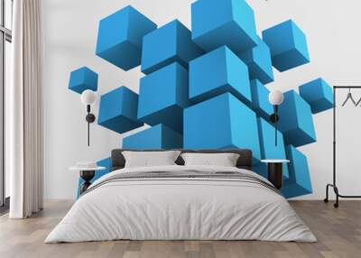 Composition of blue 3d cubes. Wall mural