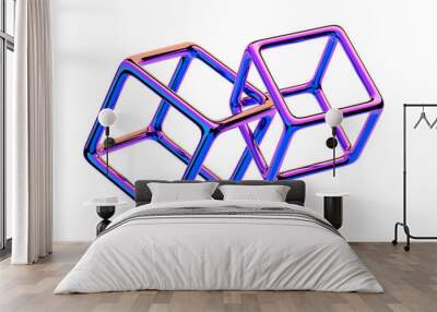 Connected iridescent cubes, 3d render Wall mural