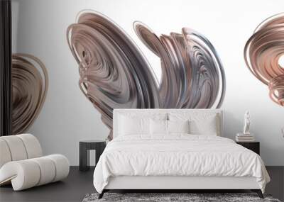 Set of abstract gold shapes, 3d render Wall mural