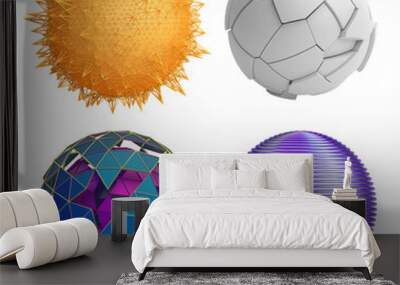 Set of abstract spheres, 3d render Wall mural