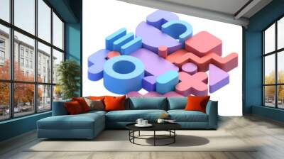 Set of geometric compositions in different colors, 3d render Wall mural