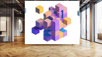 Set of geometric compositions with cubes, 3d render Wall mural