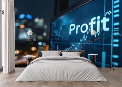 market chart with word profit on the screen Wall mural