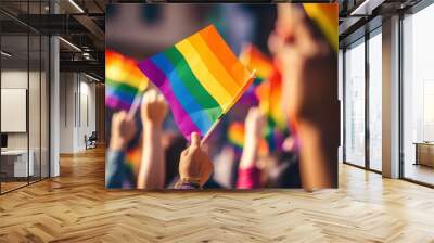 People holding up pride flags Wall mural