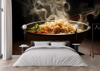 the steam rising from a bowl of hot noodles Wall mural