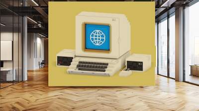 WEB icon on a retro PC monitor. 3D rendered illustration. Wall mural