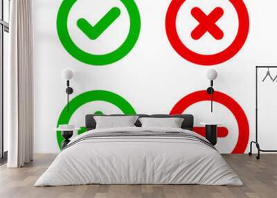 Check mark and cross mark icon. Plus and minus icon set Wall mural