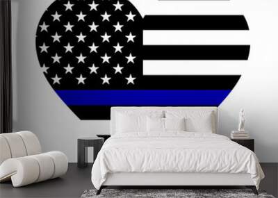 Heart shape USA flag icon with Thin Blue Line Wall mural