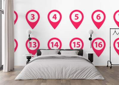 Location pin icon with number set Wall mural